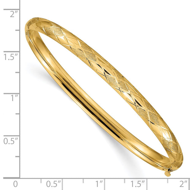 14k 3/16 Diamond-cut Fancy Hinged Oval Bangle Bracelet