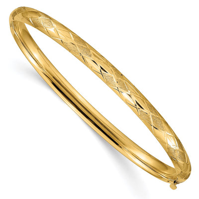 14k 3/16 Diamond-cut Fancy Hinged Oval Bangle Bracelet