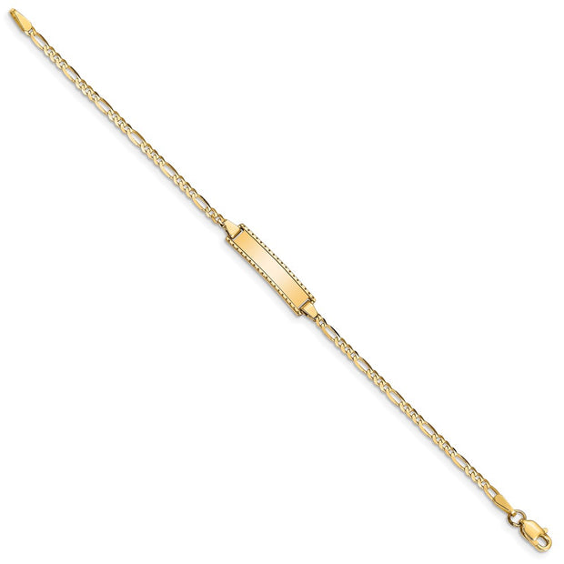 14k Polished Solid Chain/Solid Plate Figaro Link 18.5x5mm Plate Baby/Child ID Bracelet