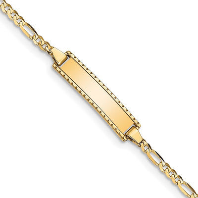 14k Polished Solid Chain/Solid Plate Figaro Link 18.5x5mm Plate Baby/Child ID Bracelet