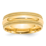 14k Yellow Gold 7mm Double Milgrain Comfort Fit Wedding Band