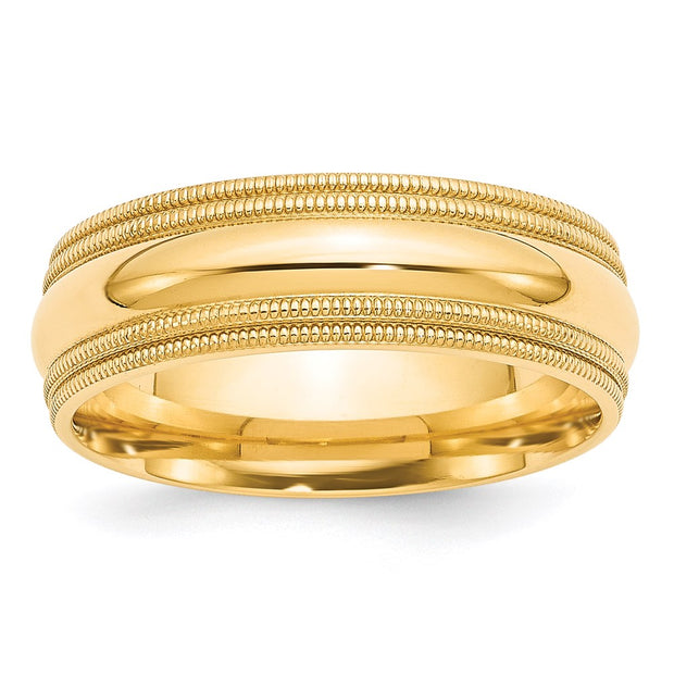 14k Yellow Gold 7mm Double Milgrain Comfort Fit Wedding Band
