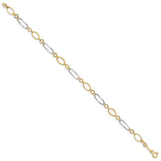 14k Two-tone Polished and Textured Oval Link Bracelet