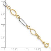 14k Two-tone Polished and Textured Oval Link Bracelet
