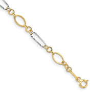14k Two-tone Polished and Textured Oval Link Bracelet