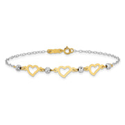 14K Two-tone Hearts and Diamond-cut Beads Bracelet