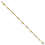 14K Two-tone Polished Puffed Hearts with Diamond-cut Beads Bracelet