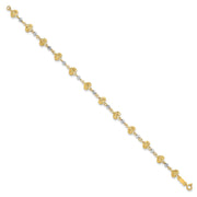 14K Two-tone Diamond-cut Hearts and Beads Bracelet