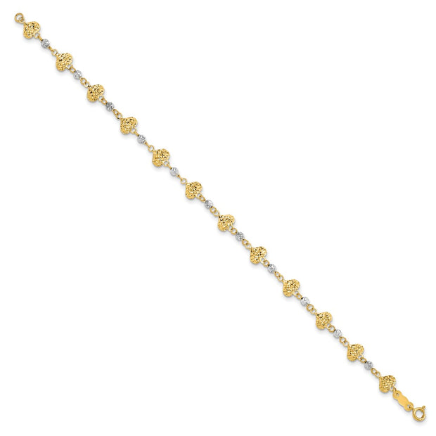 14K Two-tone Diamond-cut Hearts and Beads Bracelet