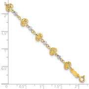 14K Two-tone Diamond-cut Hearts and Beads Bracelet