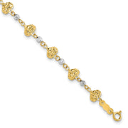 14K Two-tone Diamond-cut Hearts and Beads Bracelet