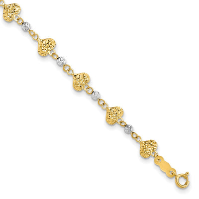 14K Two-tone Diamond-cut Hearts and Beads Bracelet