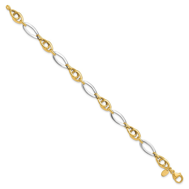 14k Two-Tone Polished 8.25mm Fancy Oval Link Bracelet