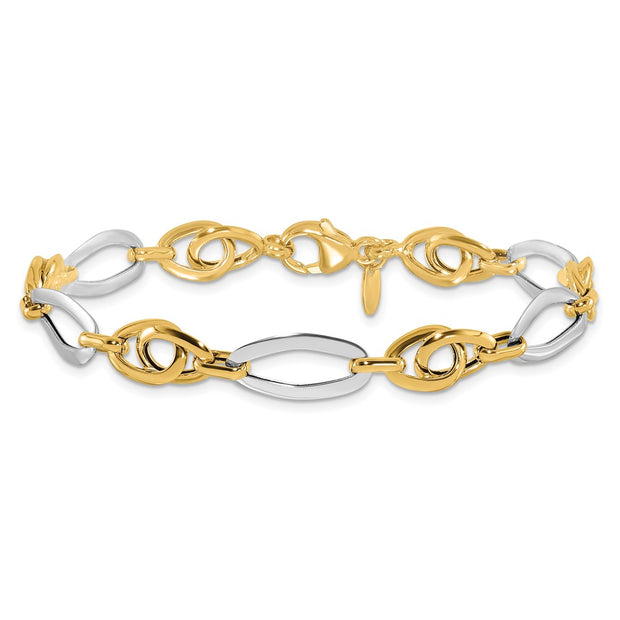 14k Two-Tone Polished 8.25mm Fancy Oval Link Bracelet