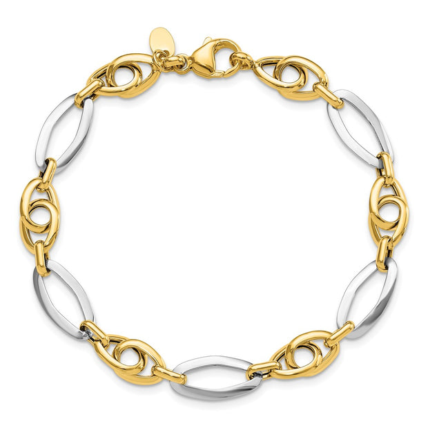 14k Two-Tone Polished 8.25mm Fancy Oval Link Bracelet