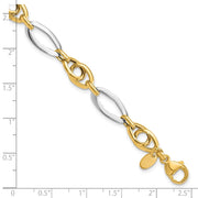 14k Two-Tone Polished 8.25mm Fancy Oval Link Bracelet
