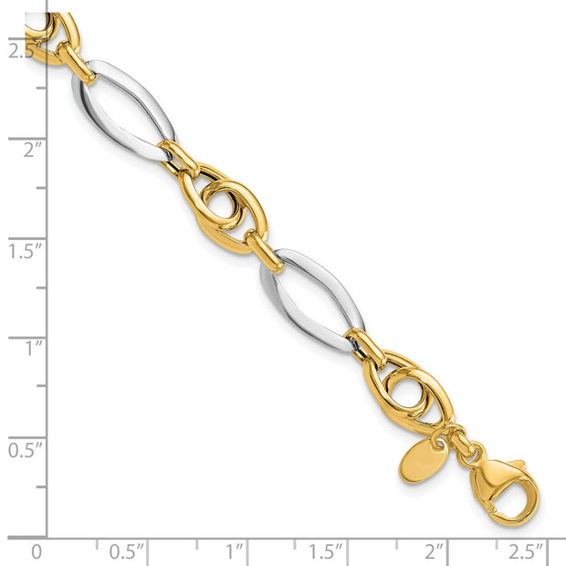 14k Two-Tone Polished 8.25mm Fancy Oval Link Bracelet