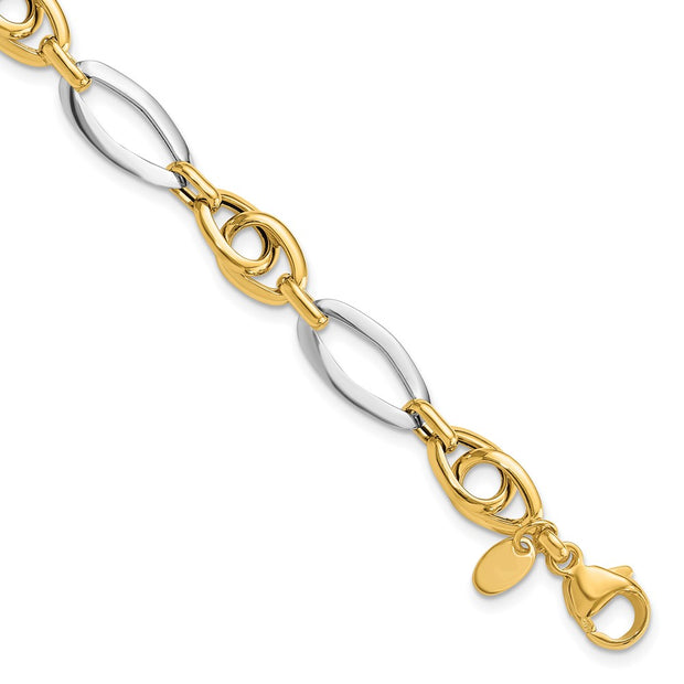 14k Two-Tone Polished 8.25mm Fancy Oval Link Bracelet