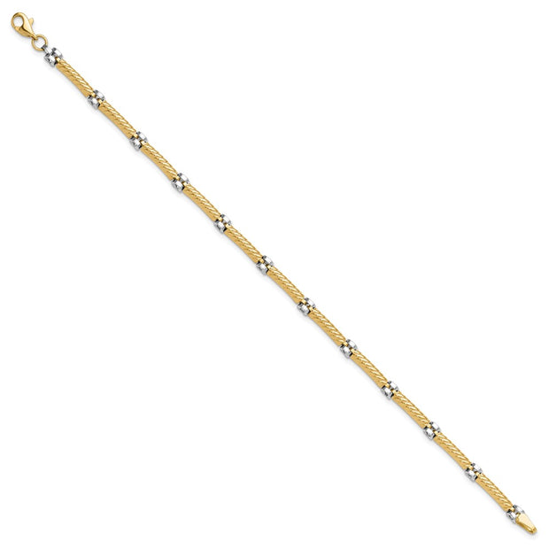 14K Two-tone Polished 3.5mm Fancy Twisted Bar Link Bracelet