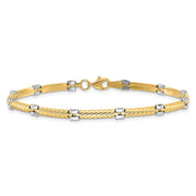 14K Two-tone Polished 3.5mm Fancy Twisted Bar Link Bracelet