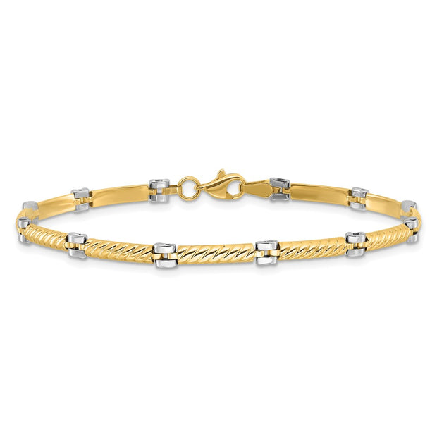14K Two-tone Polished 3.5mm Fancy Twisted Bar Link Bracelet
