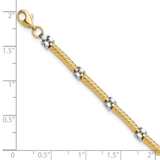 14K Two-tone Polished 3.5mm Fancy Twisted Bar Link Bracelet