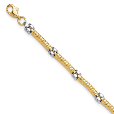 14K Two-tone Polished 3.5mm Fancy Twisted Bar Link Bracelet
