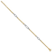 14K Two-tone Polished and Diamond-cut 3-Station Bracelet Plus Extender