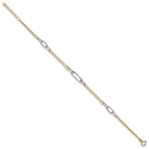 14K Two-tone Polished and Diamond-cut 3-Station Bracelet Plus Extender