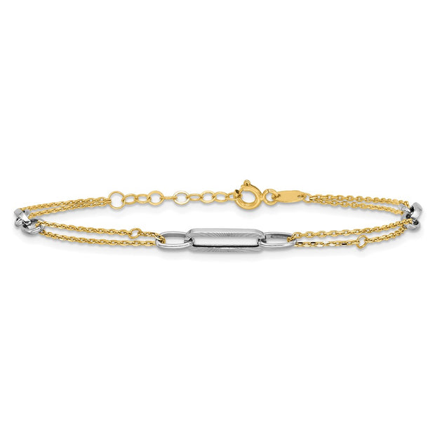 14K Two-tone Polished and Diamond-cut 3-Station Bracelet Plus Extender