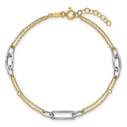 14K Two-tone Polished and Diamond-cut 3-Station Bracelet Plus Extender