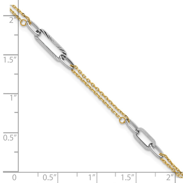 14K Two-tone Polished and Diamond-cut 3-Station Bracelet Plus Extender