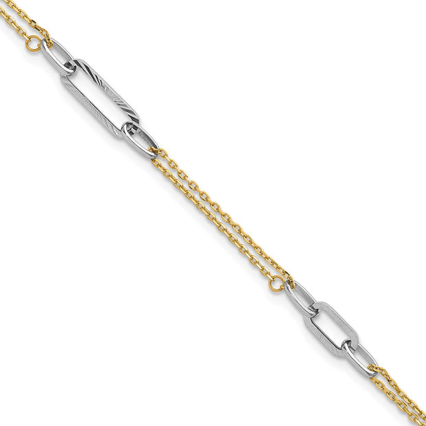 14K Two-tone Polished and Diamond-cut 3-Station Bracelet Plus Extender