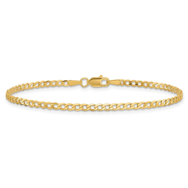 14K 2.2mm Flat Beveled Curb with Lobster Clasp Bracelet