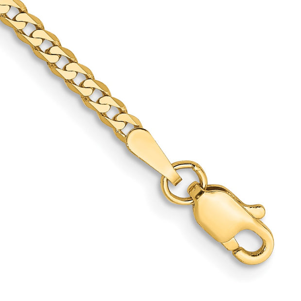 14K 2.2mm Flat Beveled Curb with Lobster Clasp Bracelet