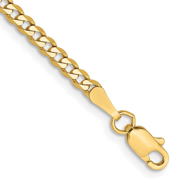 14K 2.3mm Flat Beveled Curb with Lobster Clasp Bracelet