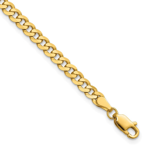 14K 3.9mm Flat Beveled Curb with Lobster Clasp Bracelet