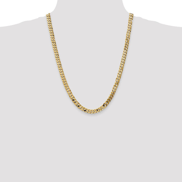 14K 7.25mm Flat Beveled Curb with Lobster Clasp Chain