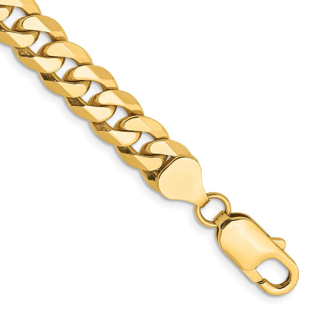 14K 8mm Flat Beveled Curb with Lobster Clasp Bracelet