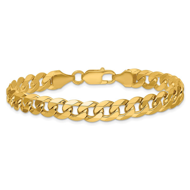 14K 8.5mm Flat Beveled Curb with Lobster Clasp Bracelet