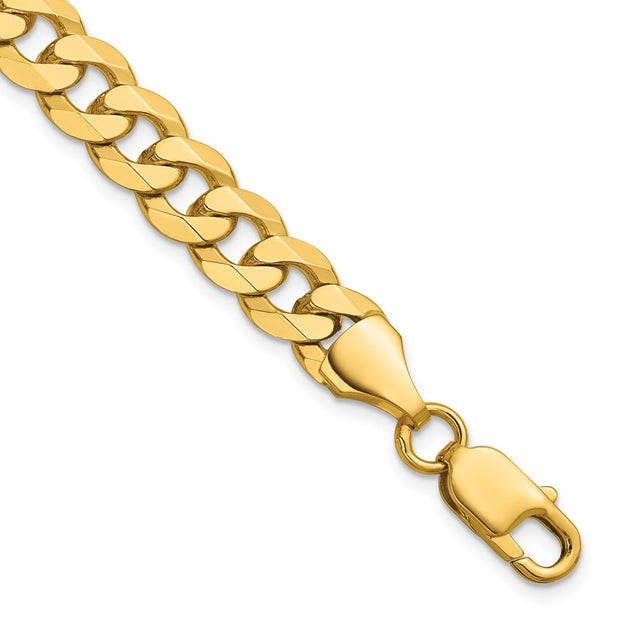 14K 8.5mm Flat Beveled Curb with Lobster Clasp Bracelet