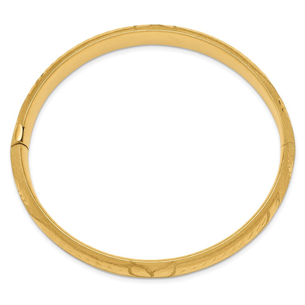 14k 7/16 Florentine Engraved Hinged Round Bangle Bracelet