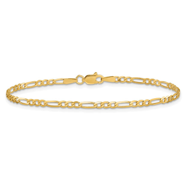 14K 2.25mm Flat Figaro with Lobster Clasp Bracelet