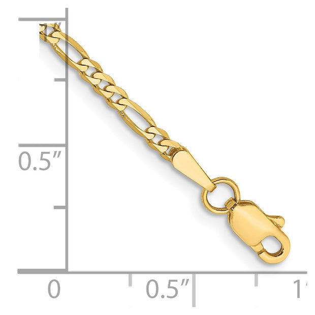 14K 2.25mm Flat Figaro with Lobster Clasp Bracelet