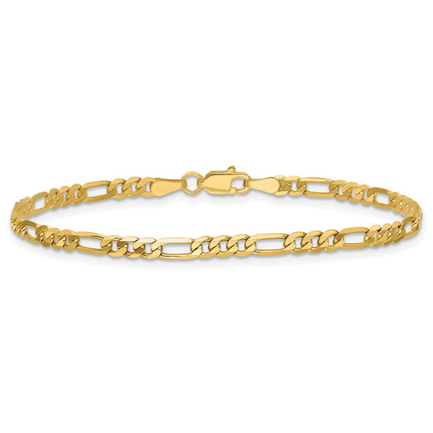 14K 3mm Flat Figaro with Lobster Clasp Bracelet