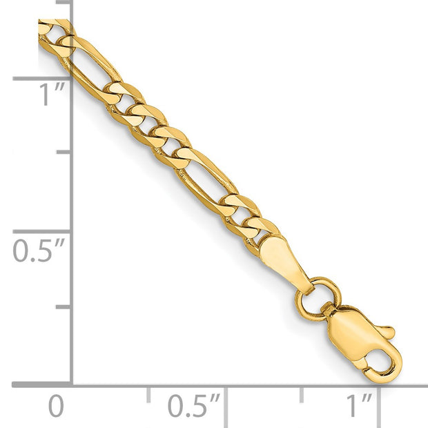 14K 3mm Flat Figaro with Lobster Clasp Bracelet