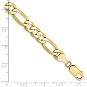 14K 7mm Flat Figaro with Lobster Clasp Bracelet