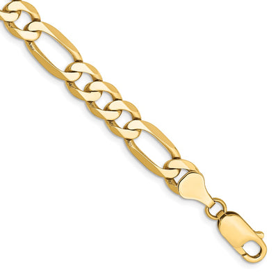 14K 7mm Flat Figaro with Lobster Clasp Bracelet