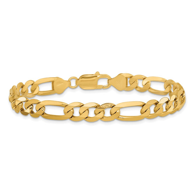 14K 7.5mm Flat Figaro with Lobster Clasp Bracelet