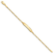 14k Polished Solid Chain/Solid Plate Figaro Link 19x4mm Plate Baby/Child ID Bracelet